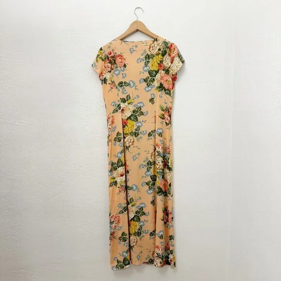 Vintage Ralph Lauren Peach Floral Button Front Maxi Dress 90s Y2K - Picture 3 of 7